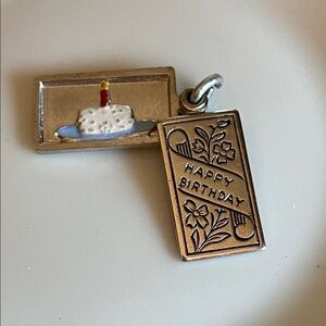 Vintage Wells Ster. Stamped Silver Happy Birthday Charm Pendant